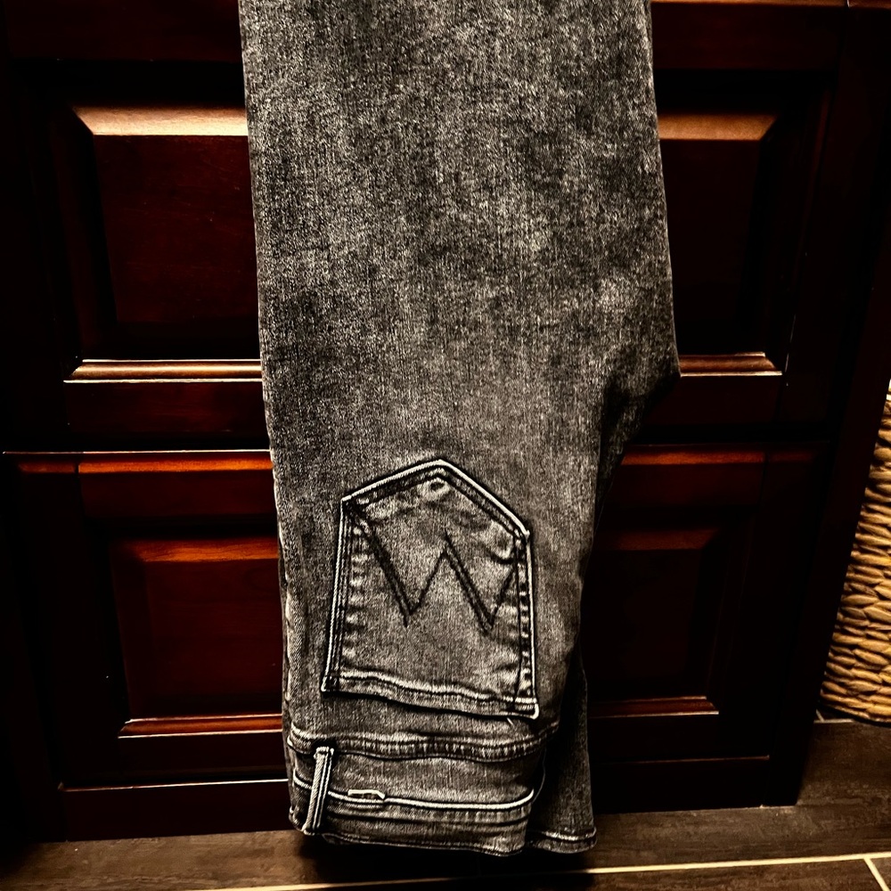 MOTHER Washed Black Bootcut Jeans